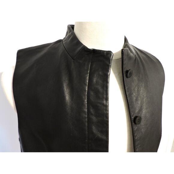Black Leather Vest Women's Coldwater Creek Biker Goth Size M - Picture 4 of 8